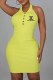 Yellow Fashion Sexy Print Backless POLO collar Wrapped Skirt Dresses