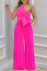 Rose Red Sexy Casual Solid Patchwork Backless With Bow Strapless Sleeveless Two Pieces