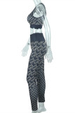 Black Sexy Casual Print Patchwork O Neck Sleeveless Two Pieces