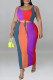Grey Fashion Casual Striped Print Patchwork Contrast U Neck Plus Size Two Piece Set