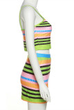 Green Sexy Casual Print Backless Contrast Spaghetti Strap Sleeveless Two Pieces