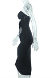 Black Fashion Sexy Solid Hollowed Out Backless Strapless One Step Skirt Dresses