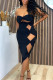 Black Fashion Sexy Solid Hollowed Out Backless Strapless One Step Skirt Dresses