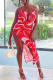 Red Fashion Sexy Print Bandage Backless Slit Spaghetti Strap Sleeveless Dress