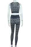 Black Sexy Casual Print Patchwork O Neck Sleeveless Two Pieces