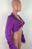 purple V Neck Long Sleeve Solid Tops