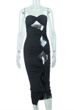 Black Fashion Sexy Solid Hollowed Out Backless Strapless One Step Skirt Dresses