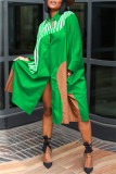 Green Fashion Casual Print Patchwork Turndown Collar Shirt Dress