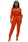 Pale red Casual Solid pencil Long Sleeve Two-piece Pants Set