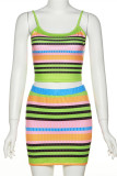 Green Sexy Casual Print Backless Contrast Spaghetti Strap Sleeveless Two Pieces