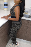 Black Sexy Casual Print Patchwork O Neck Sleeveless Two Pieces