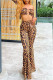 Leopard Print Fashion Sexy Print Leopard Patchwork Backless Off the Shoulder Long Sleeve Two Pieces
