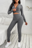 Black Casual Sportswear Solid Basic Zipper Collar Long Sleeve Two Pieces