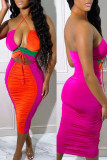 Yellow Sexy Solid Bandage Hollowed Out Patchwork Fold Halter Pencil Skirt Dresses