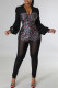 Black Fashion Sexy Patchwork Sequins See-through V Neck Skinny Jumpsuits
