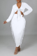 White Sexy Solid Tassel V Neck Long Sleeve Two Pieces