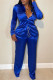 Blue Fashion Casual Solid Patchwork Turndown Collar Long Sleeve Two Pieces