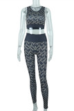 Black Sexy Casual Print Patchwork O Neck Sleeveless Two Pieces