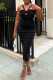 Black Fashion Sexy Solid Hollowed Out Backless Spaghetti Strap Sleeveless Dress