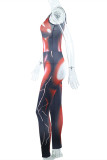 Black Red Fashion Sexy Print Backless Spaghetti Strap Skinny Jumpsuits