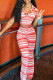 Pink Fashion Casual Striped Print Patchwork V Neck Short Sleeve Two Pieces