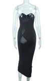 Black Fashion Sexy Solid Hollowed Out Backless Strapless One Step Skirt Dresses