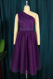 Purple Sexy Casual Solid Patchwork Backless Oblique Collar Sleeveless Dress