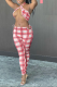 Red Sexy Plaid Patchwork Halter Sleeveless Two Pieces