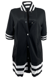 Black Casual Solid Buckle Cardigan Collar Plus Size Overcoat