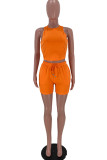 Orange Fashion Casual Solid Basic O Neck Sleeveless Two Pieces