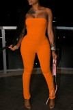Red Sexy Casual Solid Backless Strapless Skinny Jumpsuits
