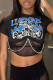 Black Fashion Casual Print Patchwork See-through Chains O Neck T-Shirts