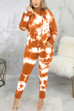 Orange Sexy Print Patchwork Hooded Collar Long Sleeve Two Pieces