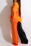 Coffee Casual Solid Patchwork Buckle Turndown Collar Long Sleeve Two Pieces