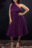 Purple Sexy Casual Solid Patchwork Backless Oblique Collar Sleeveless Dress
