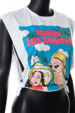 White Fashion Casual Print Patchwork O Neck T-Shirts