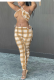 Yellow Sexy Plaid Patchwork Halter Sleeveless Two Pieces