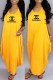 Yellow Fashion Sexy Print Letter O Neck A Line Dresses