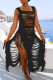 Black Sexy Solid Tassel Hollowed Out Patchwork Asymmetrical Swimwears Cover Up