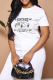 White Fashion Street Print Patchwork Letter O Neck T-Shirts