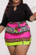 Fluorescent Pink Casual Print Hollowed Out O Neck Long Sleeve Two Pieces