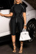 Black Fashion Casual Sportswear Solid Patchwork O Neck Short Sleeve Two Pieces