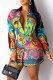 Multicolor Fashion Street Print Patchwork Turndown Collar Shirt Dress Dresses
