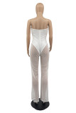 Red Sexy Solid Patchwork See-through Strapless Straight Jumpsuits