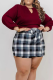 Red Gray Casual Print Hollowed Out O Neck Long Sleeve Two Pieces