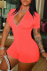 Orange Fashion Casual Solid Basic Zipper Collar Long Sleeve Skinny Romper