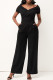 Black Casual Solid Patchwork V Neck Straight Jumpsuits