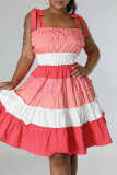 Pink Fashion Sexy Patchwork Bandage Backless Spaghetti Strap Sleeveless Dress Dresses