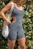 Grey Sexy Casual Solid Hollowed Out U Neck Skinny Romper