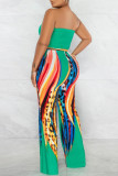 Green Fashion Sexy Print Backless Strapless Regular Jumpsuits